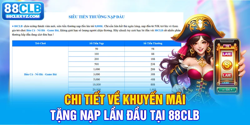 Chi tiết về khuyến mãi tặng nạp lần đầu tại 88CLB